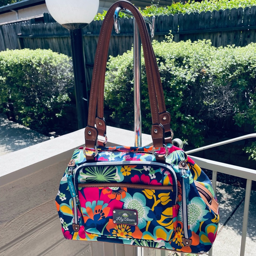 Lily Bloom green living reduce reuse and recycle/ vibrant colors shoulder bag.